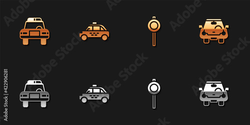 Fototapeta Naklejka Na Ścianę i Meble -  Set Police car and flasher, Taxi, Road traffic signpost and Car icon. Vector
