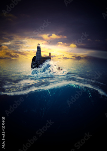 Lighthouse with underwater scene © AnnaPa