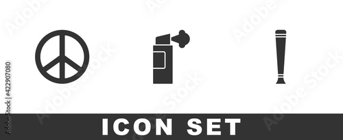 Set Peace, Pepper spray and Police rubber baton icon. Vector