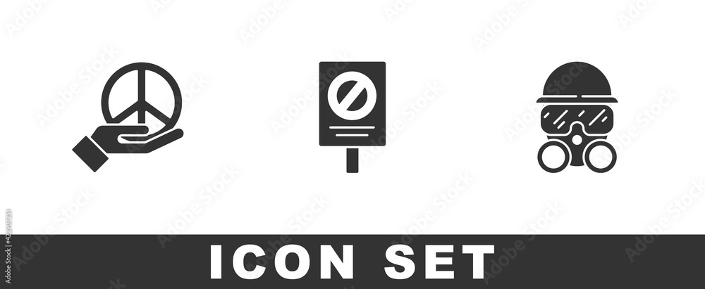 Set Peace, Protest and Gas mask icon. Vector Set Peace, Protest and Gas mask icon. Vector