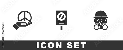 Set Peace, Protest and Gas mask icon. Vector