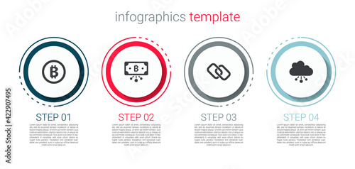 Set Bitcoin, with circuit, Chain link and Cryptocurrency cloud mining. Business infographic template. Vector