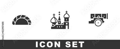 Set Dumpling, Saint Basil's Cathedral and Cannon icon. Vector