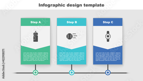 Set Fitness shaker, Tennis ball and Smartwatch. Business infographic template. Vector