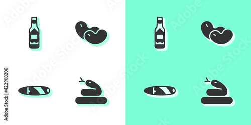 Set Snake, Tabasco sauce, Cigar and Beans icon. Vector