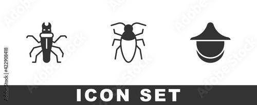 Set Termite, Cockroach and Beekeeper hat icon. Vector