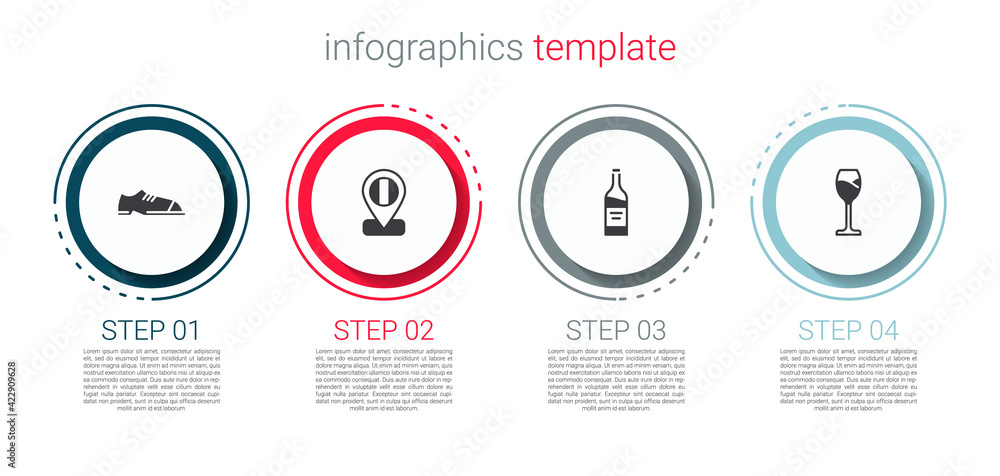 Set Men shoes, Location flag Italy, Bottle of wine and Wine glass. Business infographic template. Vector Set Men shoes, Location flag Italy, Bottle of wine and Wine glass. Business infographic template. Vector
