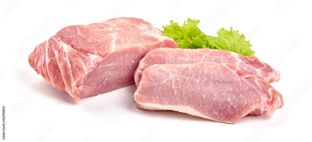 Raw pork meat, isolated on white background Raw pork meat, isolated on white background