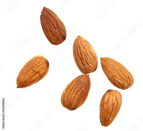 Close up of almond nuts isolated on white