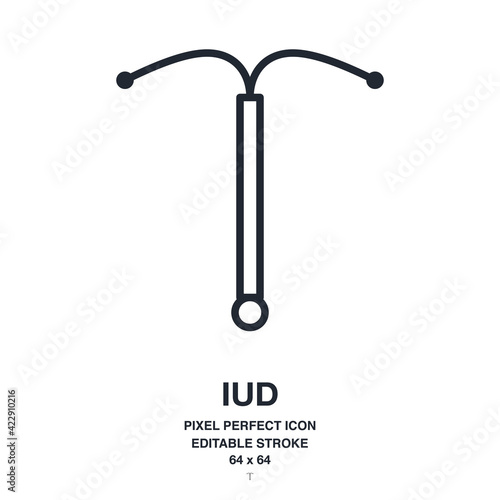IUD or intrauterine device editable stroke outline icon isolated on white background vector illustration. Pixel perfect. 64 x 64.