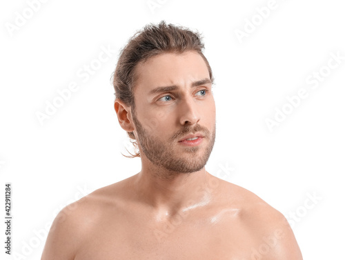 Handsome young man on white background