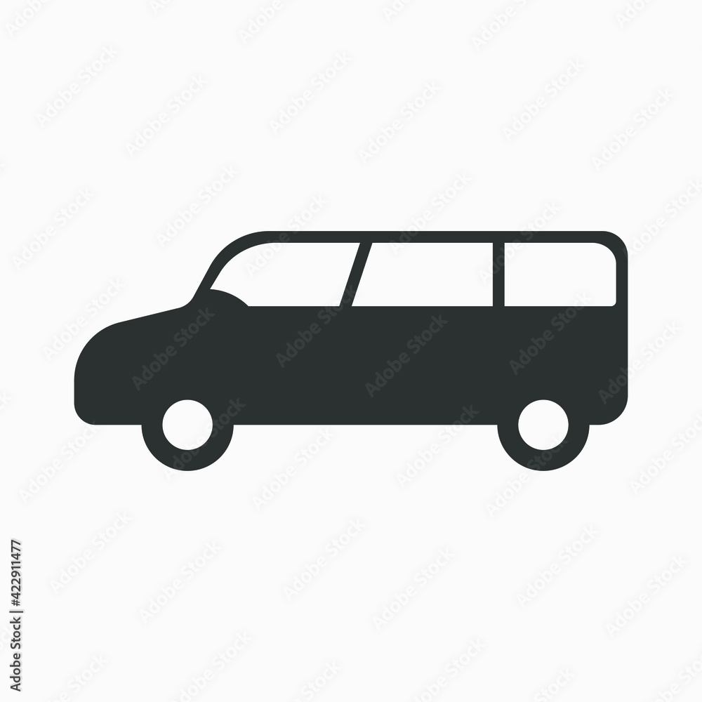 Minivan vector icon. MPV car symbol. Black symbol of boxy car isolated on white background.