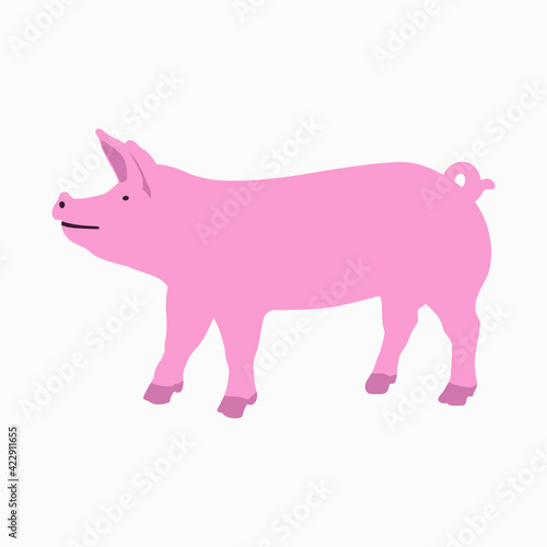 Simple vector illustration of a pig isolated on white background. Cartoon domestic animal illustration.