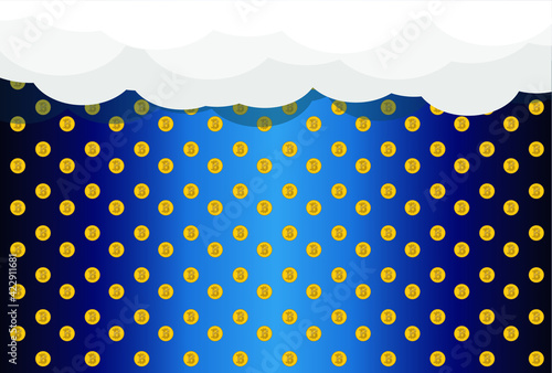 Bitcoin mining. Drawings on the topic of bitcoin. Flat design.