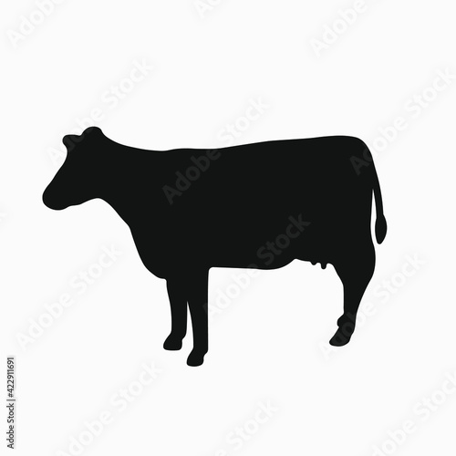 Cow vector silhouette. Cattle, livestock, beef meat icon. Simple vector illustration of cow isolated on white background.