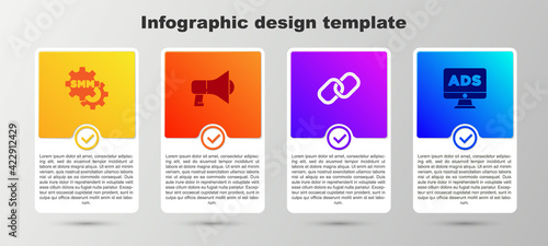 Set Social media marketing, Megaphone, Chain link and Advertising. Business infographic template. Vector