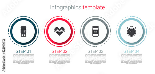 Set Boxing glove, Heart rate, Anabolic drugs and Stopwatch. Business infographic template. Vector