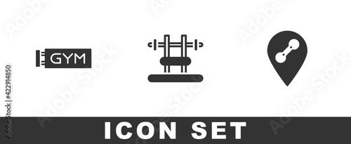 Set Location gym, Bench with barbel and icon. Vector