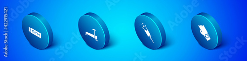 Set Isometric Location gym, Doping syringe, Smart watch hand and Treadmill machine icon. Vector