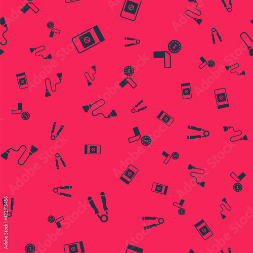 Set Sport expander, Anabolic drugs, Chest and Medal on seamless pattern. Vector