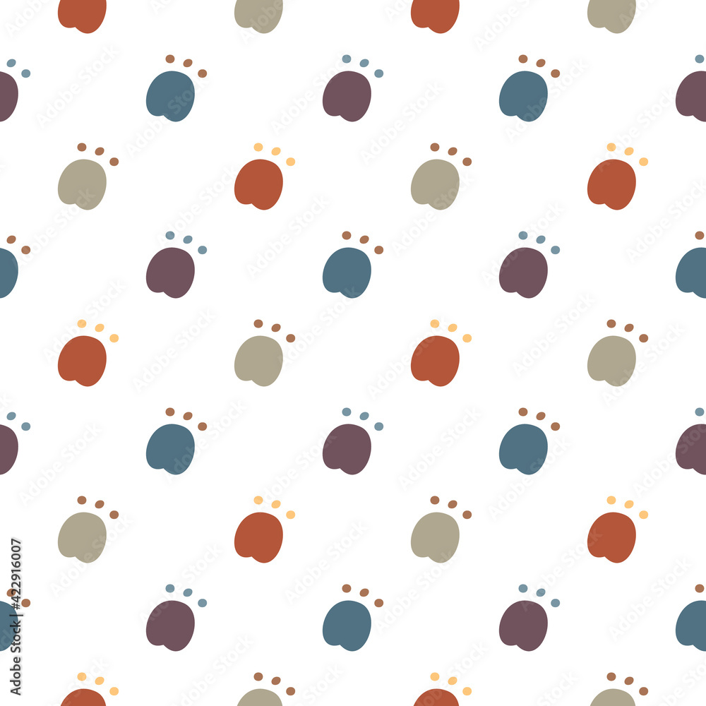 Seamless Pattern with Cartoon Paw Design on White Background