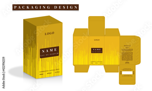 Perfume box design elements,  Packaging box design, labels, icons, frames, luxury perfume packaging design, box designs, box die line, and Illustration vector.