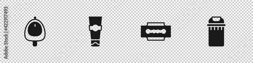 Set Toilet urinal or pissoir, Tube of toothpaste, Blade razor and Trash can icon. Vector