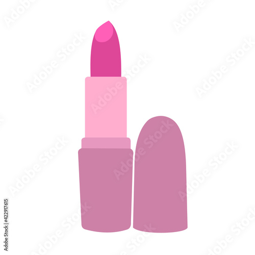 vector drawing of pink lipstick. flat-style lipstick. clip art isolated on a white background. women's cosmetics. © Balagany