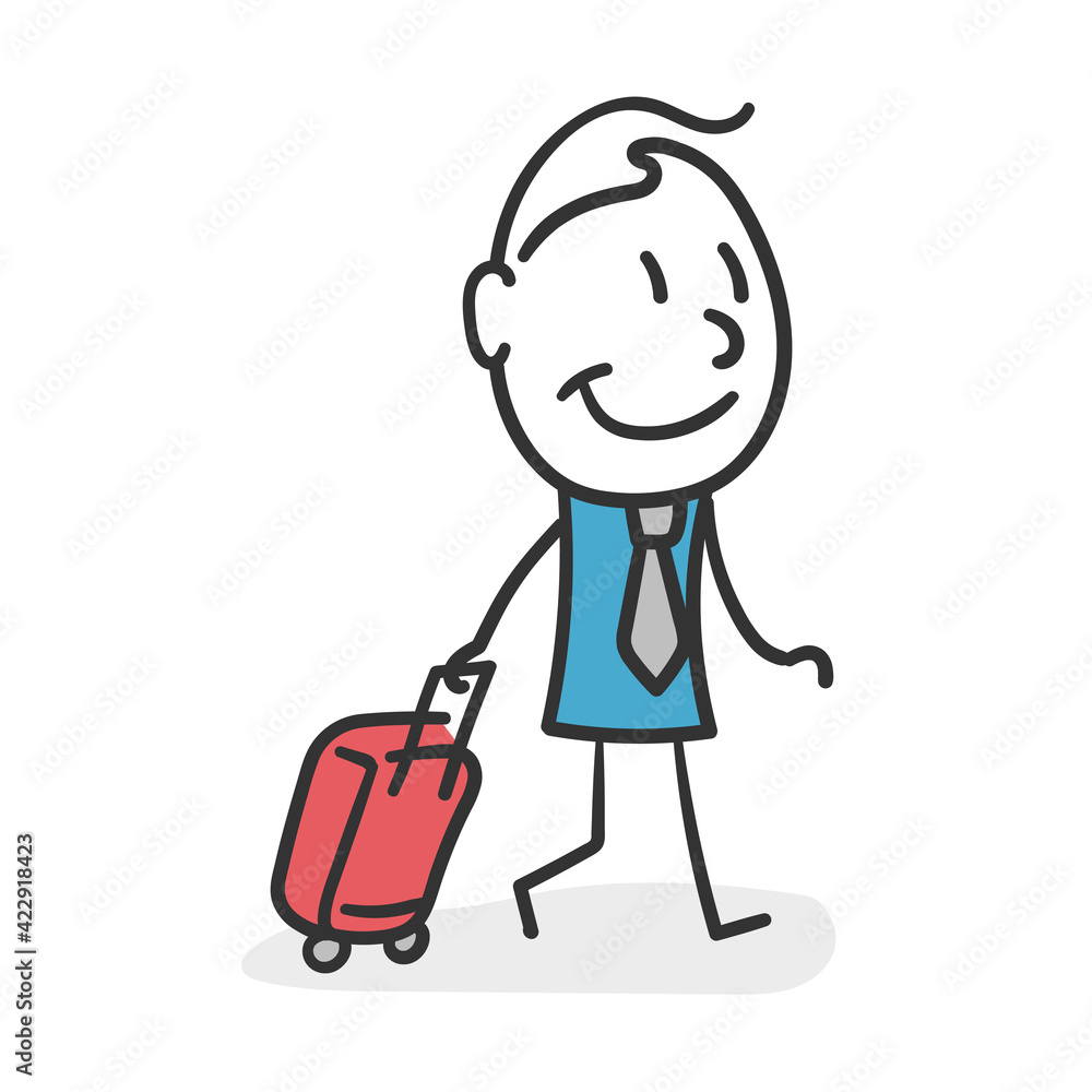 Business stick man traveling. Stick man concept with suitcase. Business stick man traveling. Stick man concept with suitcase.