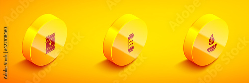 Set Isometric Bio fuel barrel, Battery and Earth globe and leaf icon. Vector