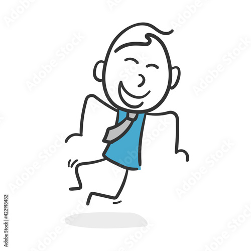 Business stick man jumping for joy. Happy and successful stick man concept