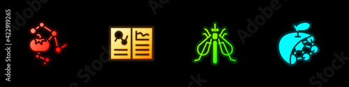 Set Genetically modified food, Clinical record, Experimental insect and Biological structure icon. Vector
