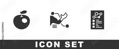 Set Genetically modified apple, Prosthesis hand and Clinical record icon. Vector