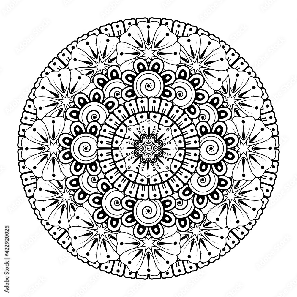 Circular pattern in the form of mandala with flower for henna, mehndi, tattoo, decoration. decorative ornament in ethnic oriental style. coloring book page.