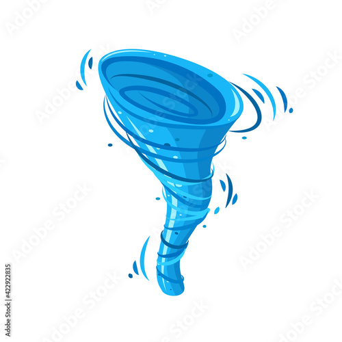 Water whirpool storm. Swirling water vortex in cartoon style. Vector illustration isolated on white background