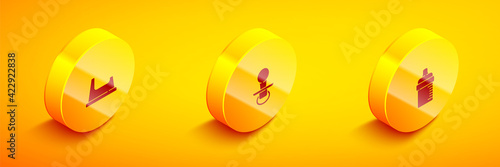 Set Isometric Baby potty, dummy pacifier and bottle icon. Vector
