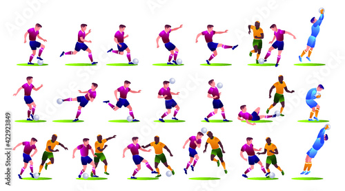 Football Set Collection Flat cartoon icons on isolated white background