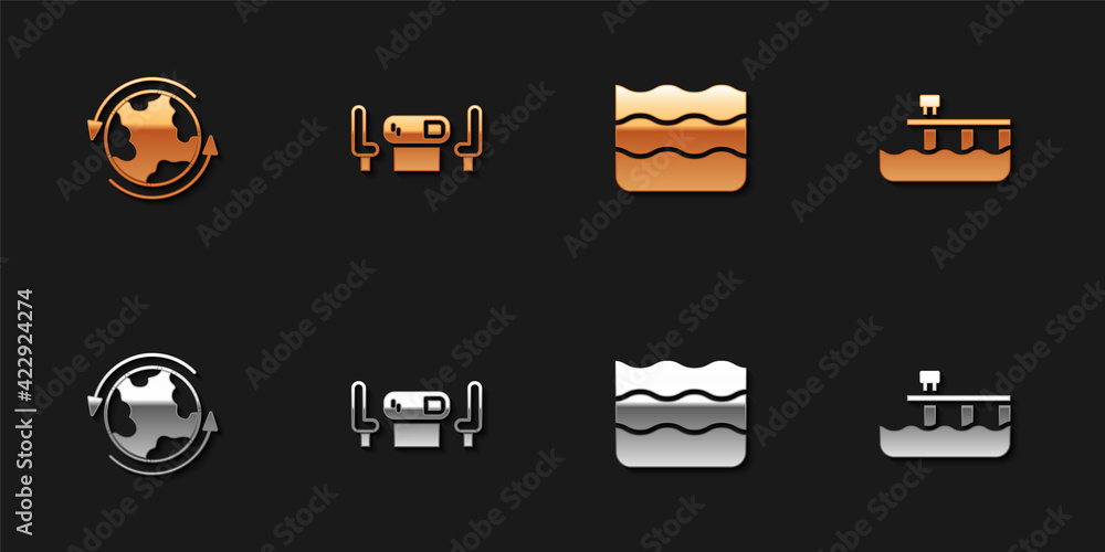 Set Worldwide, Poker table, Wave and Beach pier dock icon. Vector Set Worldwide, Poker table, Wave and Beach pier dock icon. Vector