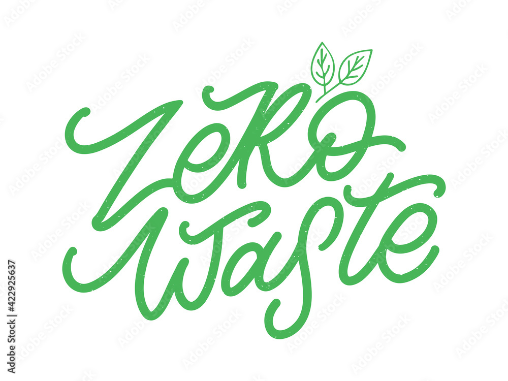 Naklejka premium Concept Zero Waste handwritten text title sign. Vector illustration.