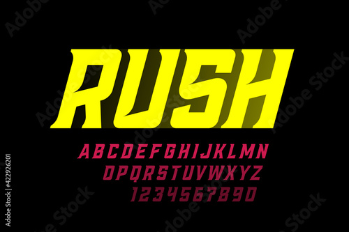 Speed style font, typography design, alphabet letters and numbers