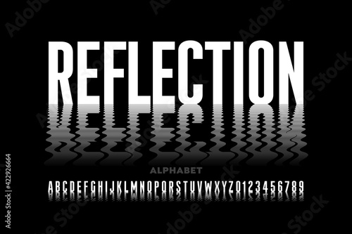Reflection style font, typography design, alphabet letters and numbers