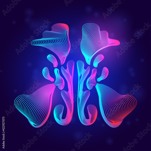 Medical structure of the respiratory nasal sinus. Outline vector illustration of the human organ anatomy in 3d line art style on neon abstract background