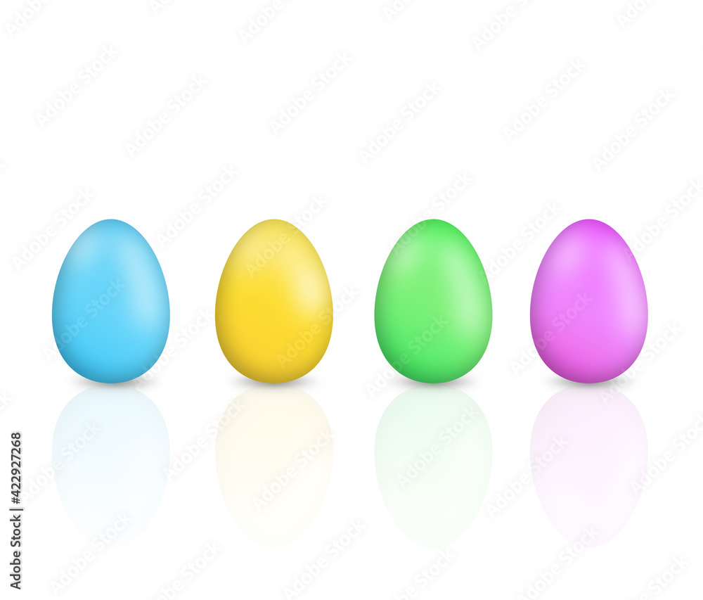 Multicolored colorful Easter eggs on a white background. Copy space for text