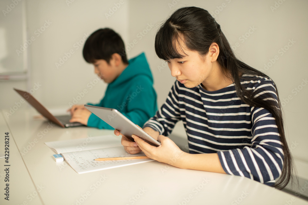 ICT in Education - Boy and Girl Utilizing Digital Devices ICT in Education - Boy and Girl Utilizing Digital Devices