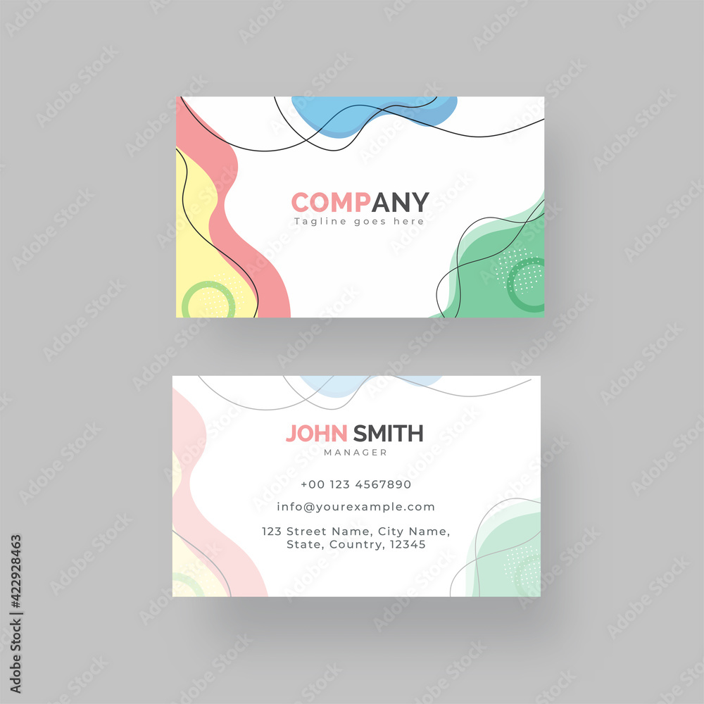 Abstract Business Card Template Layout In Double-Sides On Gray Background.