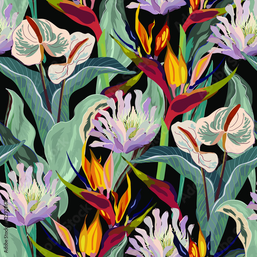 Floral seamless pattern. Tropical flowers.