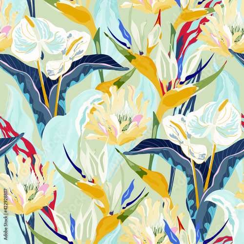 Floral seamless pattern. Tropical flowers.