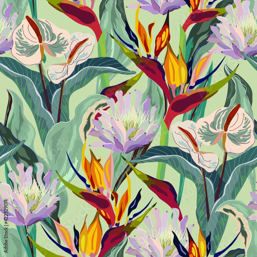 Floral seamless pattern. Tropical flowers.