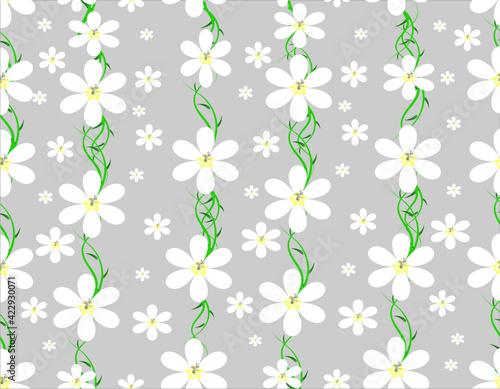 Seamless white floral pattern on gray background.Floral design element for card  poster  greetings.