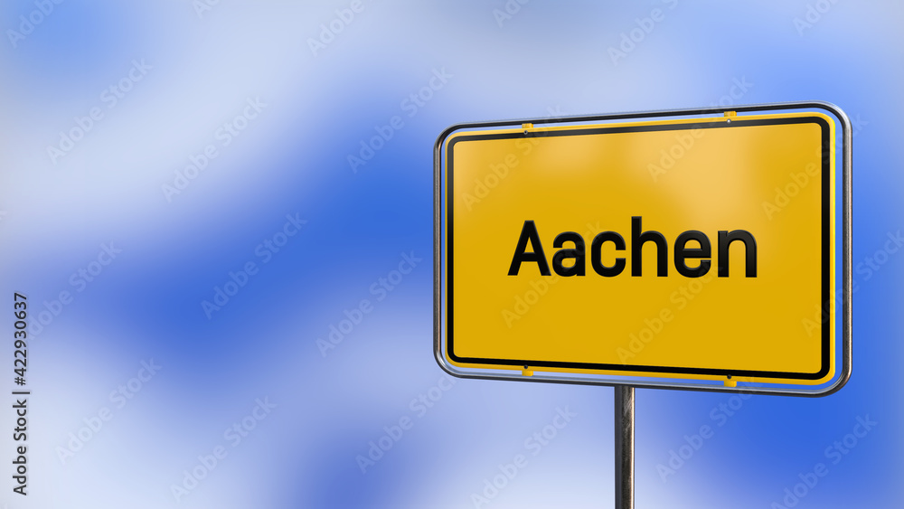 City of Aachen realistic 3D yellow city sign illustration.